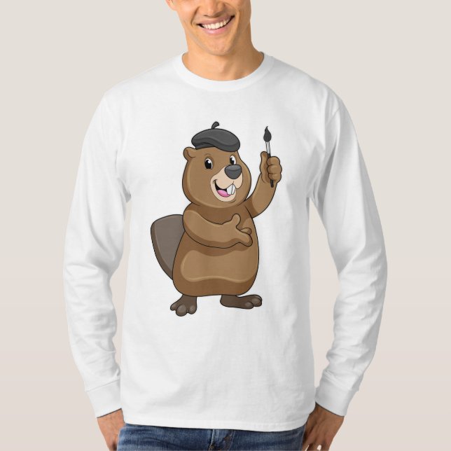 Camiseta Castor como Pintor com Pincel de Tinta (Frente)