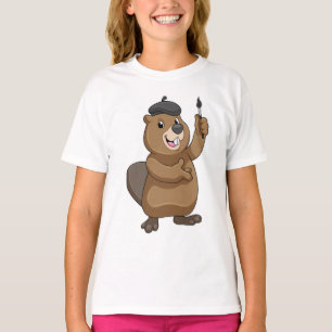 Camiseta Castor como Pintor com Pincel de Tinta
