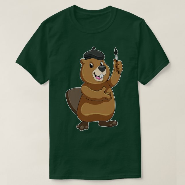 Camiseta Castor como Pintor com Pincel de Tinta (Frente do Design)
