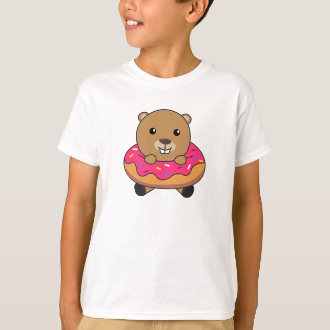 Camiseta Castor doce de Rosquinha rosa (Frente)