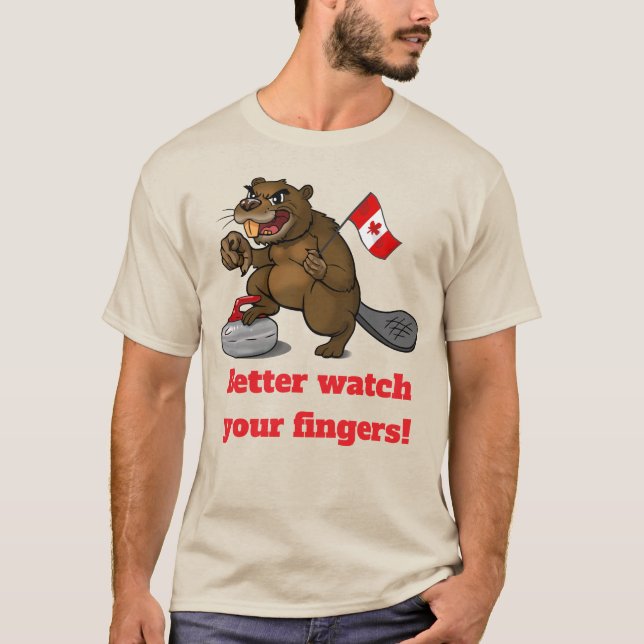Camiseta Castor fazendo curling com bandeira (Frente)
