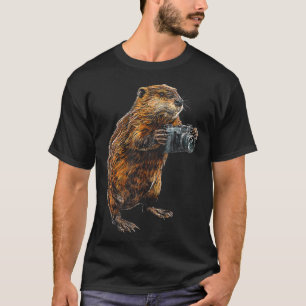 Camiseta Castor Segura Câmera Ilustração de Amante de Anima