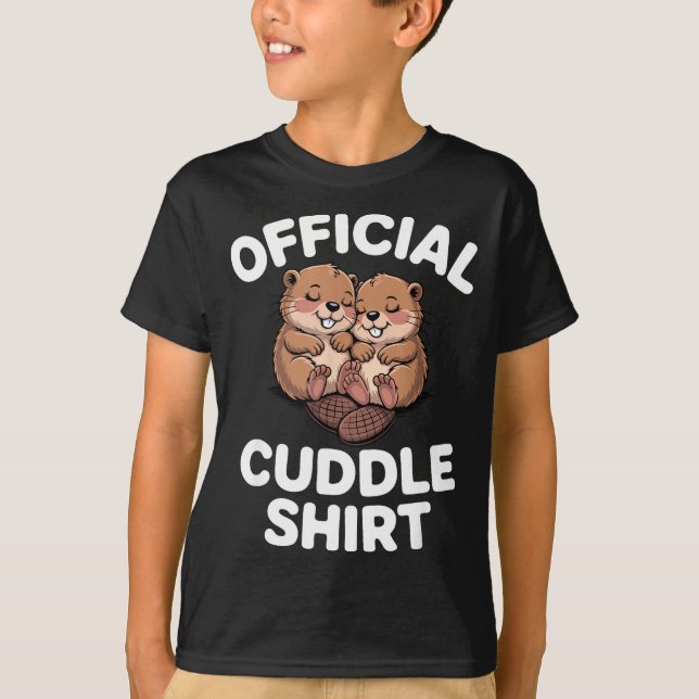 Camiseta Castores Engraçados Abraçando e se Aconchegando  (Frente)