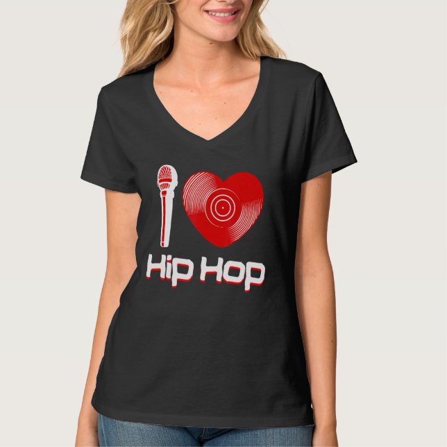 Camiseta Casual I Love Hip Hop Music Rap Fan Break Dj (Frente)
