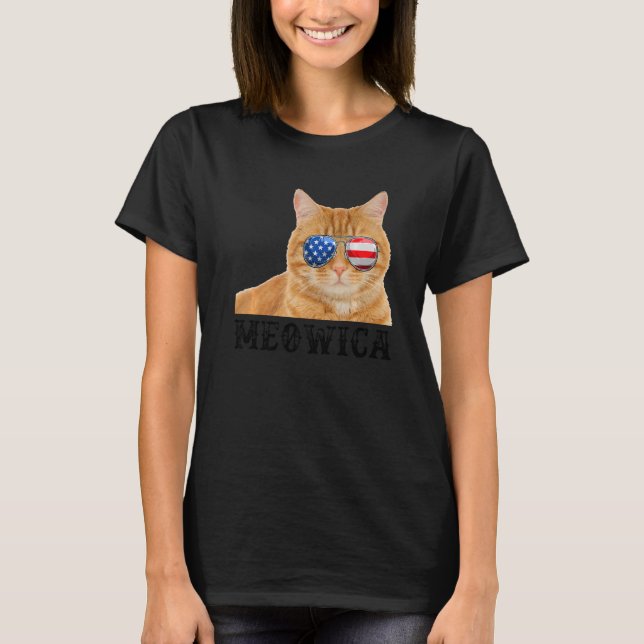 Camiseta Cat 4 de julho Kitten USA Flag (Frente)