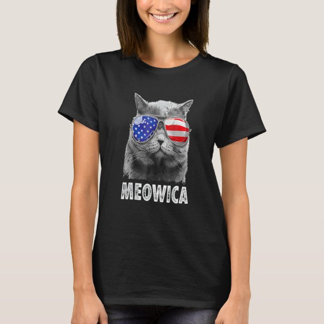 Camiseta Cat. 4 De Julho Meowica Merica Men Usa American Fl (Frente)