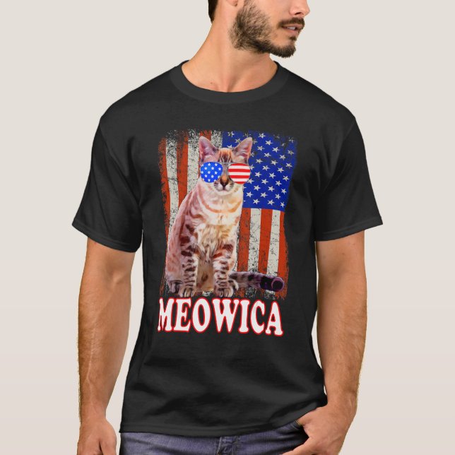 Camiseta Cat 4 De Julho Meowica Merica Usa American Flag M (Frente)