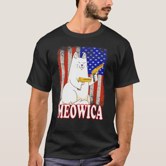 Camiseta Cat 4 De Julho Meowica Merica Usa American Flag M (Frente)
