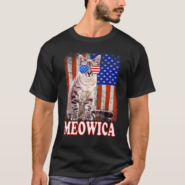 Camiseta Cat 4 De Julho Meowica Merica Usa American Flag M (Frente)