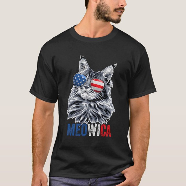 Camiseta Cat. 4 De Julho Meowica Sunglass Bandeira American (Frente)