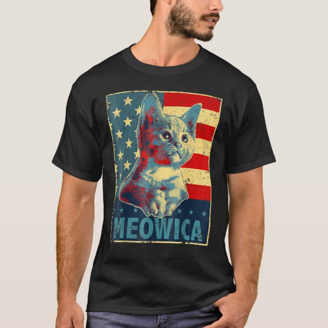 Camiseta Cat  4th Of July American US Flag (Frente)