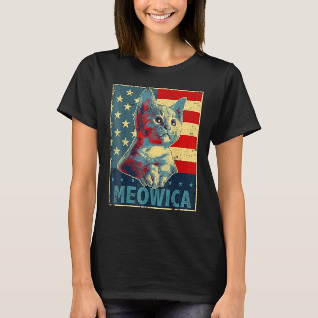 Camiseta Cat  4th Of July American US Flag (Frente)