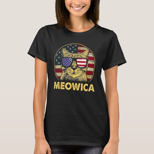 Camiseta Cat 4th Of July Meowica Girls Boys American Flag S (Frente)