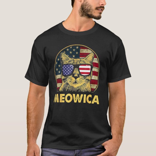 Camiseta Cat 4th Of July Meowica Girls Boys American Flag S (Frente)