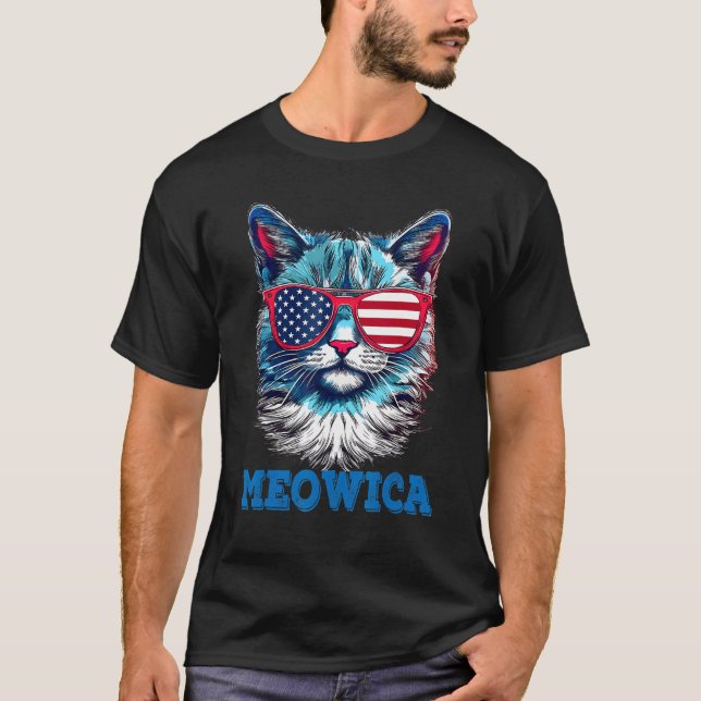 Camiseta Cat 4th of July Meowica Patriotic (Frente)