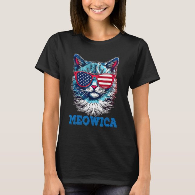 Camiseta Cat 4th of July Meowica Patriotic (Frente)