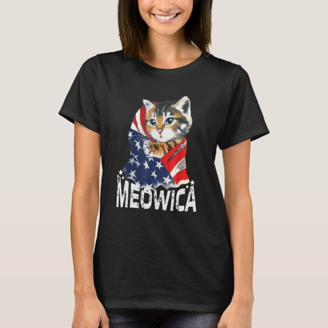 Camiseta Cat 4th Of July Meowica Patriotic Kitten American  (Frente)