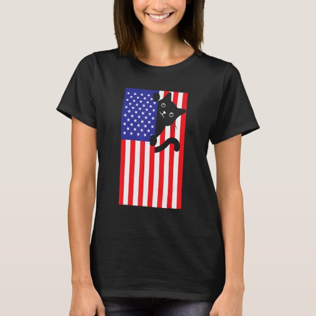 Camiseta Cat 4th Of July US Flag Patriotic American 1 (Frente)