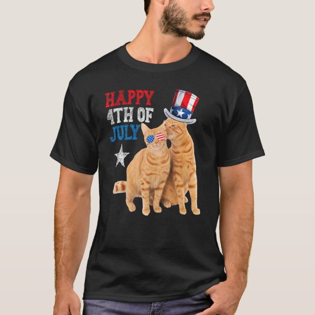 Camiseta Cat 4th of July USA Flag Family Matching Couples F (Frente)