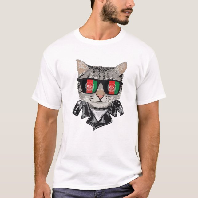 Camiseta Cat Afeganistão Sinalizador Sunglass - Legal Gato  (Frente)