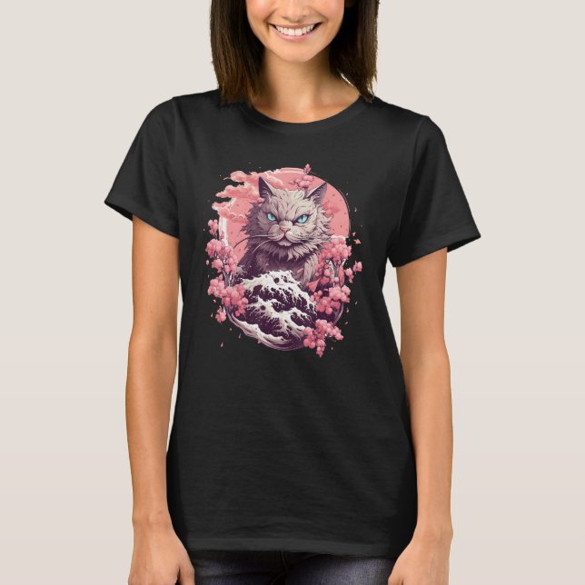 Camiseta Cat Among Cherry Blossoms  Japanese Cat (Frente)