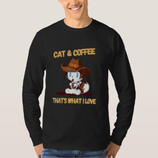 Camiseta Cat and Coffee Print - The Ideal for Any Cat Lover