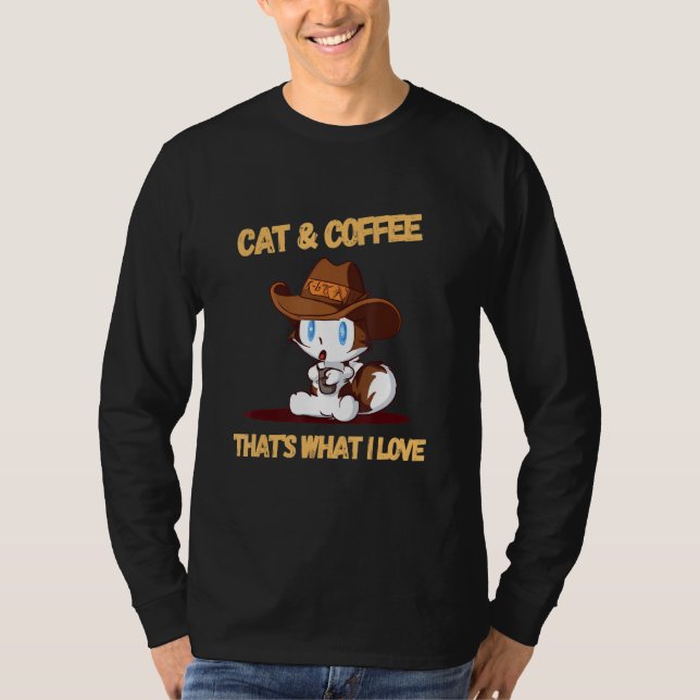 Camiseta Cat and Coffee Print - The Ideal for Any Cat Lover (Frente)