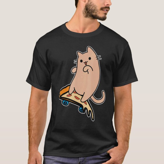 Camiseta Cat and Skateboard Skateboarding Pepperoni Pizza B (Frente)