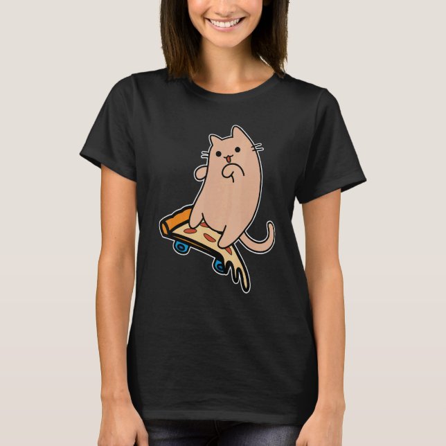 Camiseta Cat and Skateboard Skateboarding Pepperoni Pizza B (Frente)