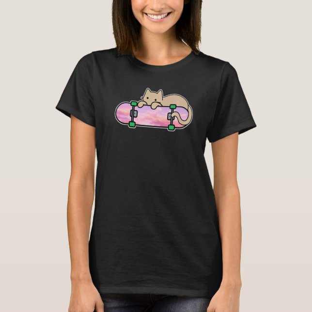 Camiseta Cat and Skateboard Skateboarding Shy Cat skating o (Frente)