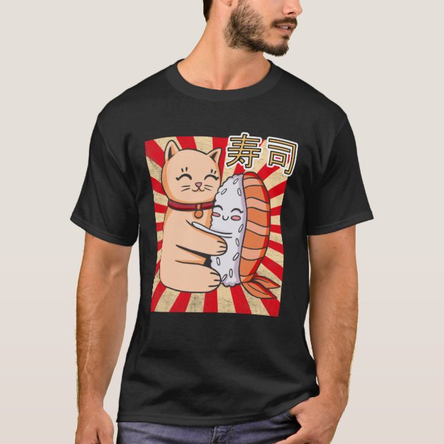Camiseta Cat And Sushi Japanese (Frente)
