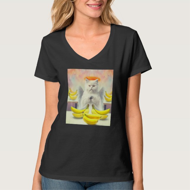 Camiseta Cat angel artwork meow kitty portrait cute banana  (Frente)