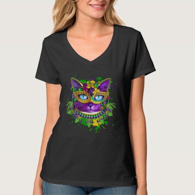 Camiseta Cat Animal  Cute Mardi Gras Jester Madri gras Cat (Frente)