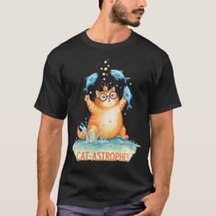 Camiseta Cat-Astrophe Gato Engraçado com Peixe – Ilustraç