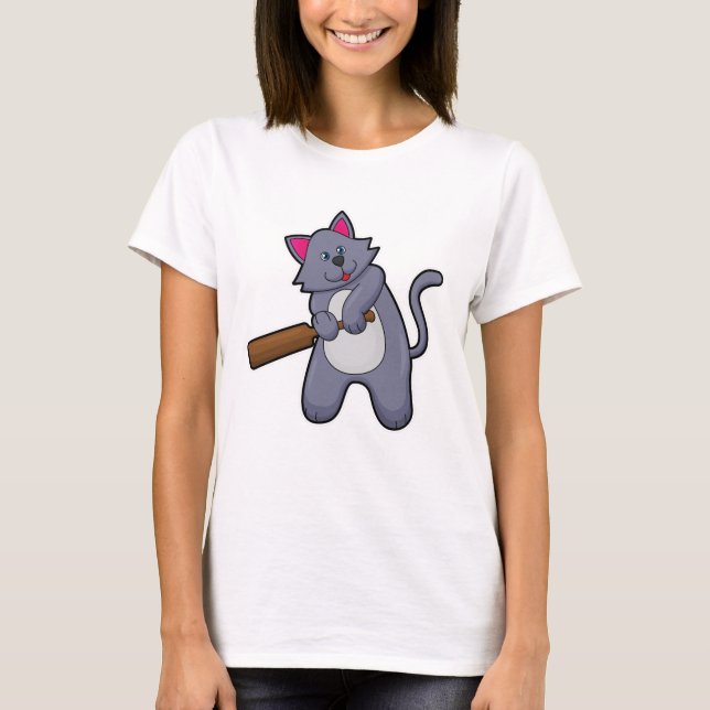Camiseta Cat at Cricket with Cricket bat (Frente)