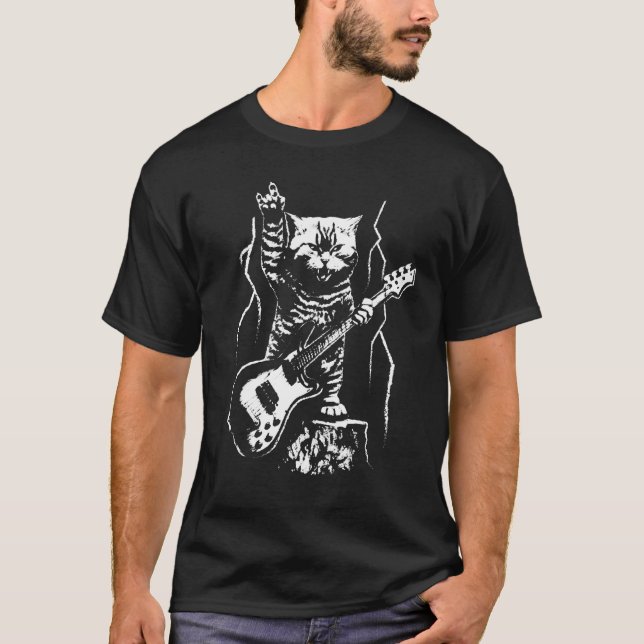 Camiseta Cat  Bass Guitar Player Rock n Roll Guitarist Bass (Frente)