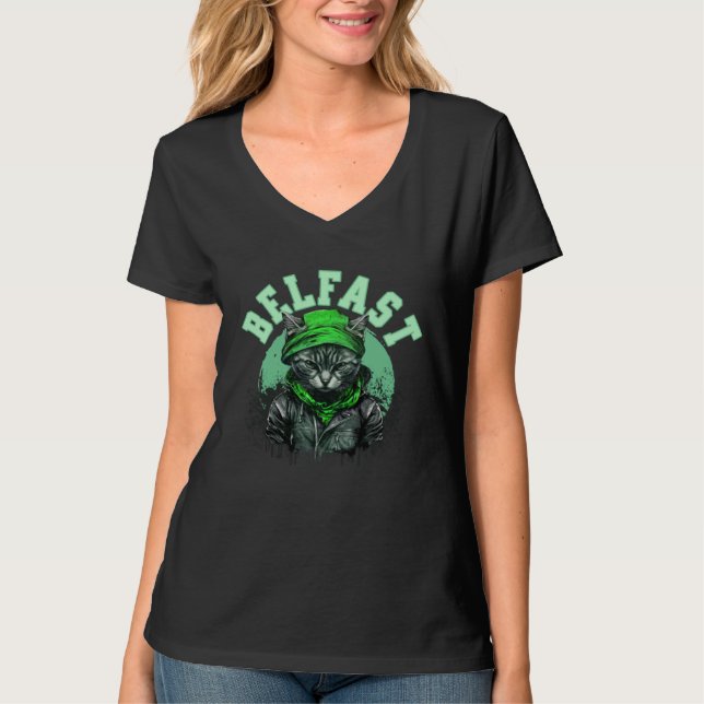 Camiseta Cat Belfast Irish Saint Patrick s Day Ireland (Frente)