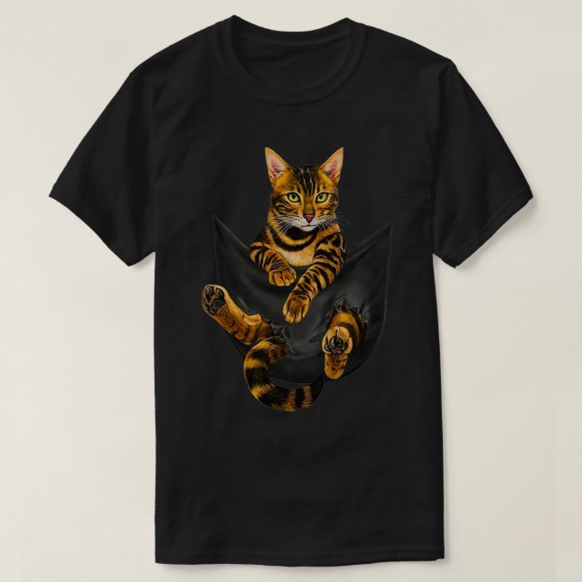 Camiseta Cat Bengal Inside Pocket Funny Cat  (Frente do Design)