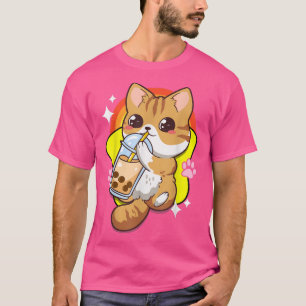 Camiseta Cat Boba Bubble milk Tea Kawaii Anime Neko Cute Ki
