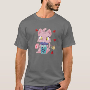 Camiseta Cat Boba Bubble Tea T Anime Kawaii Neko Strawberry