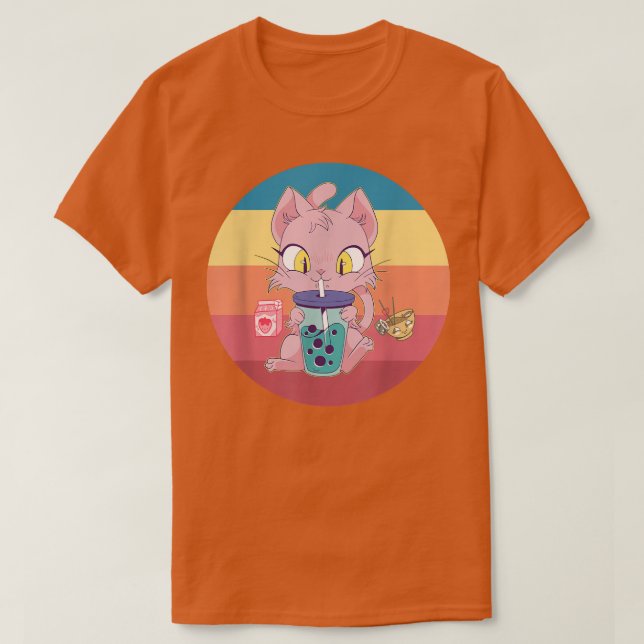 Camiseta Cat Boba Bubble Tea Tshirt Anime Kawaii Neko Straw (Frente do Design)
