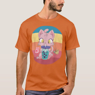 Camiseta Cat Boba Bubble Tea Tshirt Anime Kawaii Neko Straw