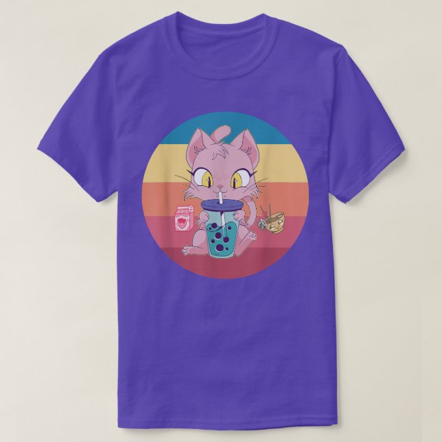 Camiseta Cat Boba Bubble Tea Tshirt Anime Kawaii Neko Straw (Frente do Design)