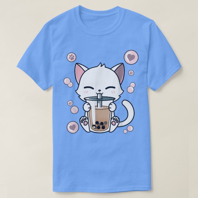 Camiseta Cat Boba Tea Bubble Tea Anime Japonês Kawaii Neko (Frente do Design)