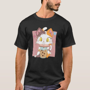 Camiseta Cat Boba Tea Bubble Tea Anime Kawaii Girls Boys An