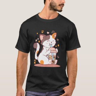 Camiseta Cat Boba Tea Bubble Tea Anime Kawaii Japonês Neko