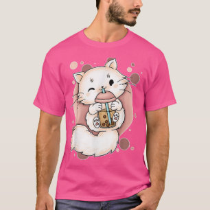 Camiseta Cat Boba Tea Bubble Tea Anime Kawaii Japonês Neko