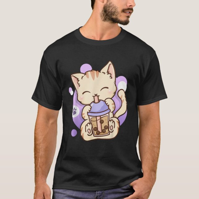 Camiseta Cat Boba Tea Bubble Tea Anime Kawaii Neko  (Frente)