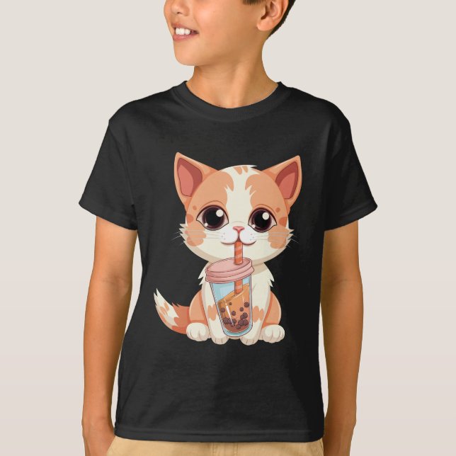 Camiseta Cat Boba Tea Bubble Tea Anime Kawaii Neko (Frente)