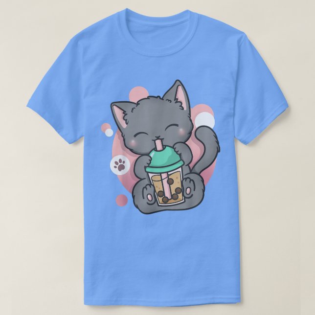 Camiseta Cat Boba Tea Bubble Tea Anime Kawaii Neko (Frente do Design)